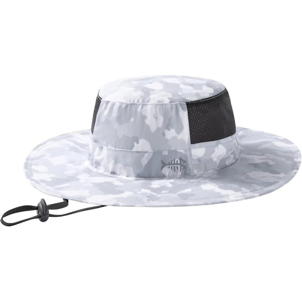 Unisex Grey Camo 100% Nylon Wide Brim Mesh Uv Protection Chin Strap Cowboy Hat